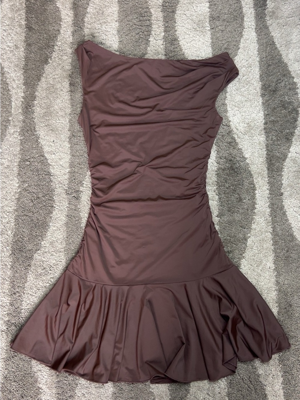 Bar III Brown Off-Shoulder Ruffle Hem Mini Dress